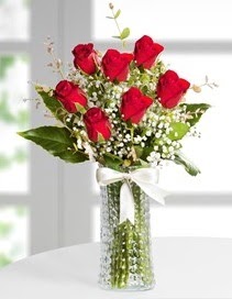 Cam vazoda 7 adet kırmızı gül  Bartın çiçek , çiçekçi , çiçekçilik 